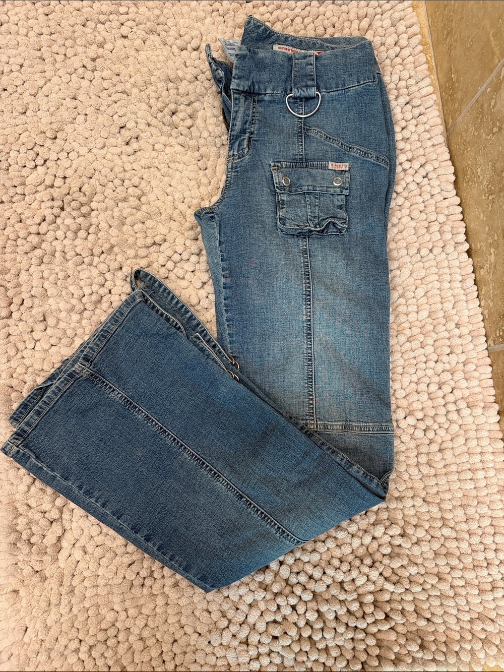 Guess Women's , low rise Blue Boot-Cut Utility Jeans with D-Ring